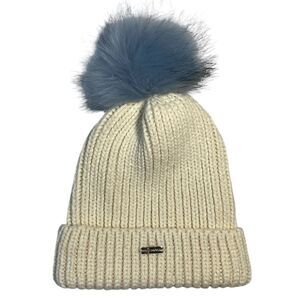 STEVE MADDEN Chunky Knit Beanie with Faux Fur Pom Pom